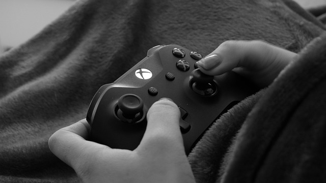 Joystick od Xbox One, hráč, čiernobiele.jpg